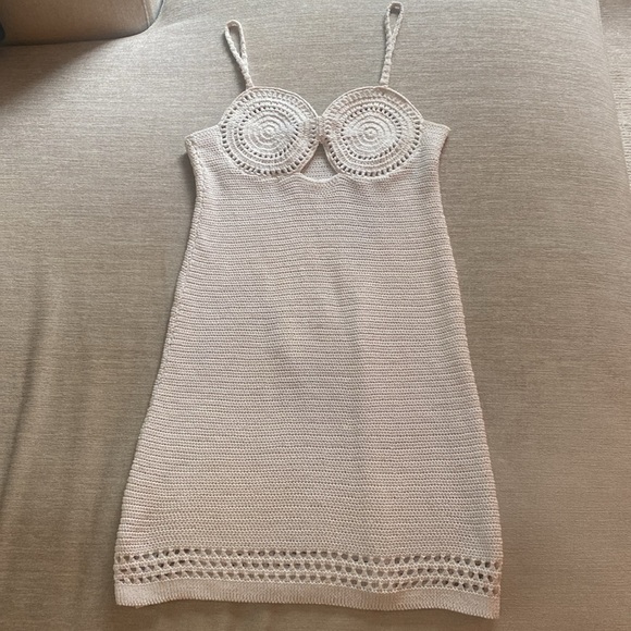 Mango Crochet Mini Dress Cutout Cotton Blend Swim Coverup Off White Size 4 S - Picture 3 of 12